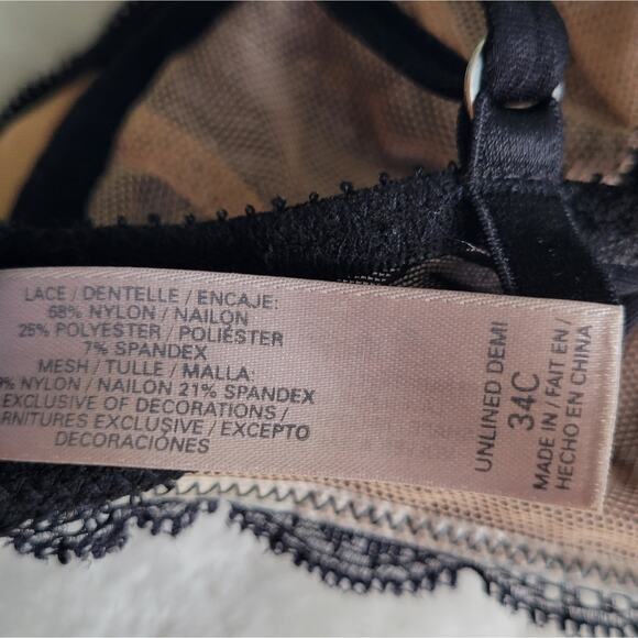 Victoria's Secret Lace-Up Lace Bra Black Ivory 34C - Picture 10 of 11